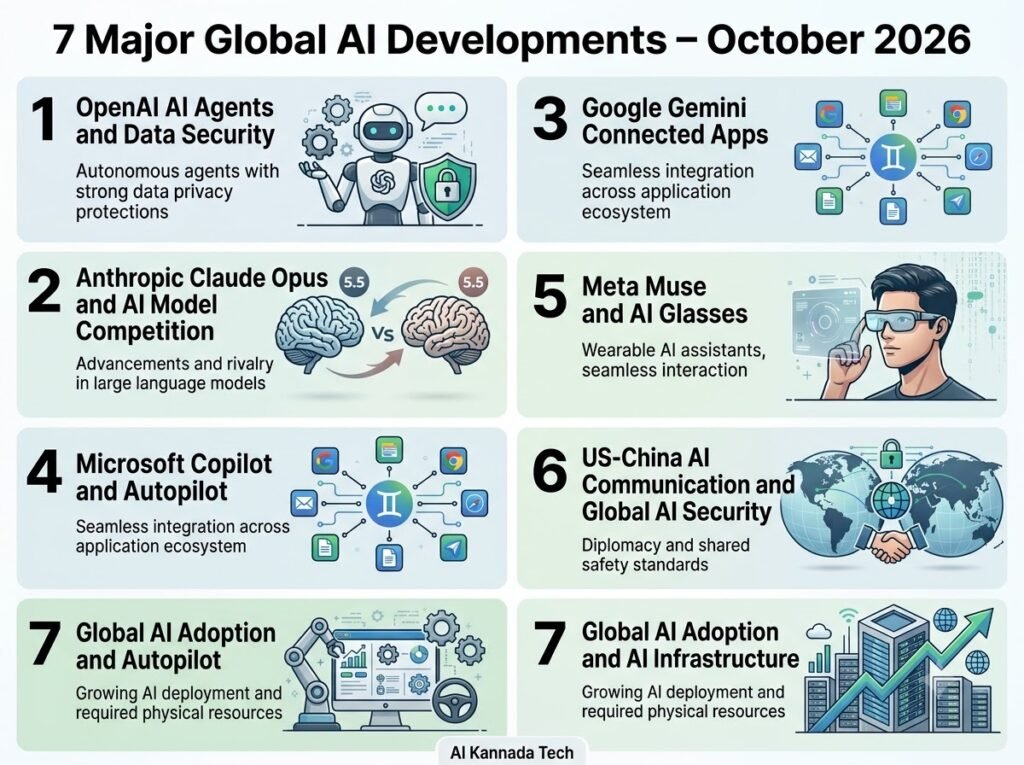 7 major Global AI News developments for October 2026 including AI Agents Gemini Copilot and AI glasses