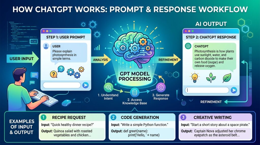 ChatGPT step by step usage example prompt response