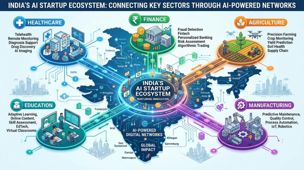 AI startup ecosystem growth across major industries in India.