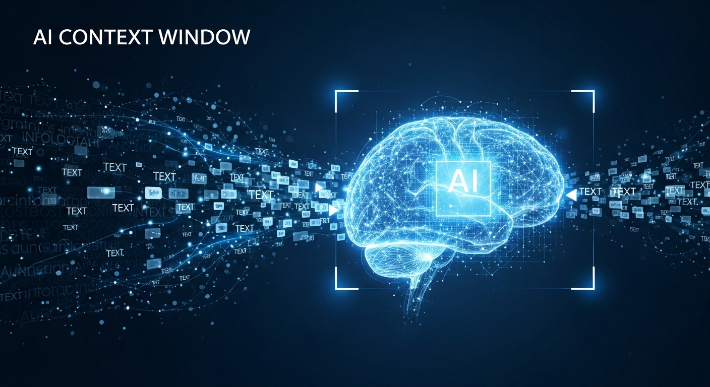 AI system limited context window ನಲ್ಲಿ tokens process ಮಾಡಿ old data fade ಆಗುವ memory limitation illustration