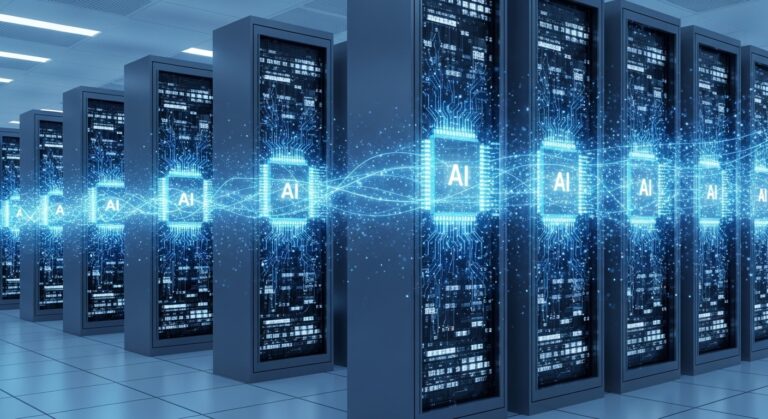 AI data centre servers AI computing workloads process ಮಾಡುತ್ತಿರುವ technology illustration