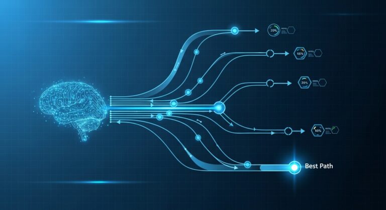AI decision making system multiple options analyse ಮಾಡಿ best choice select ಮಾಡುವ illustration