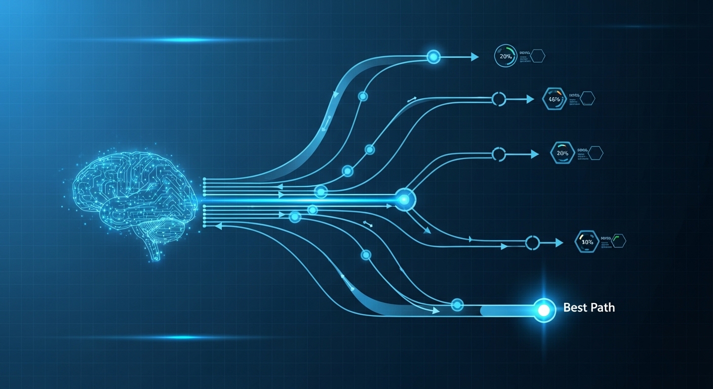 AI decision making system multiple options analyse ಮಾಡಿ best choice select ಮಾಡುವ illustration