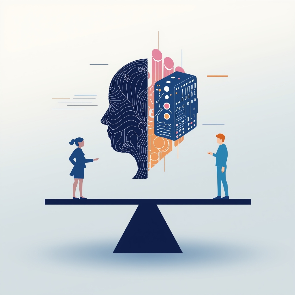 Illustration showing balance between human judgment and artificial intelligence systems