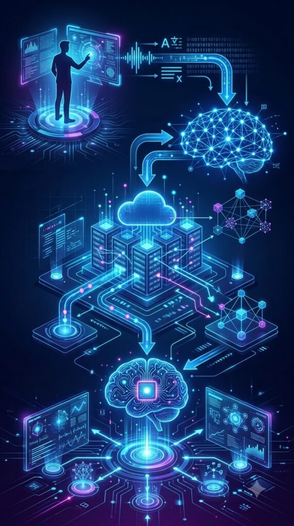 AI Memory Systems workflow showing context analysis, memory storage and intelligent retrieval.