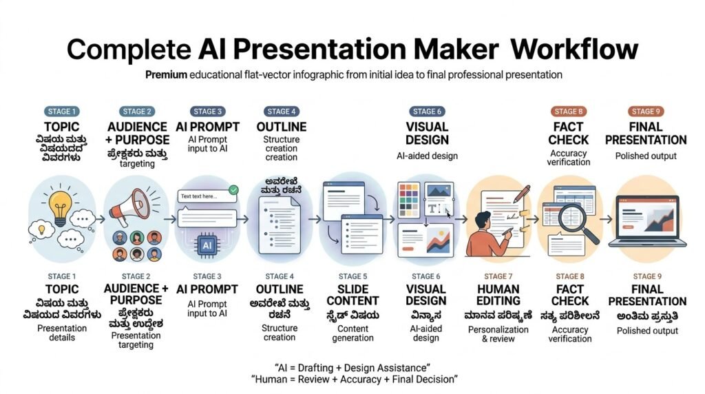 AI Presentation Maker workflow from topic and prompt to final presentation