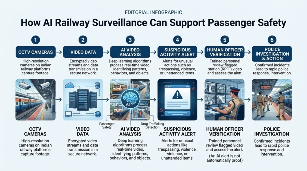 AI Railway Surveillance India workflow for passenger safety and crime monitoring