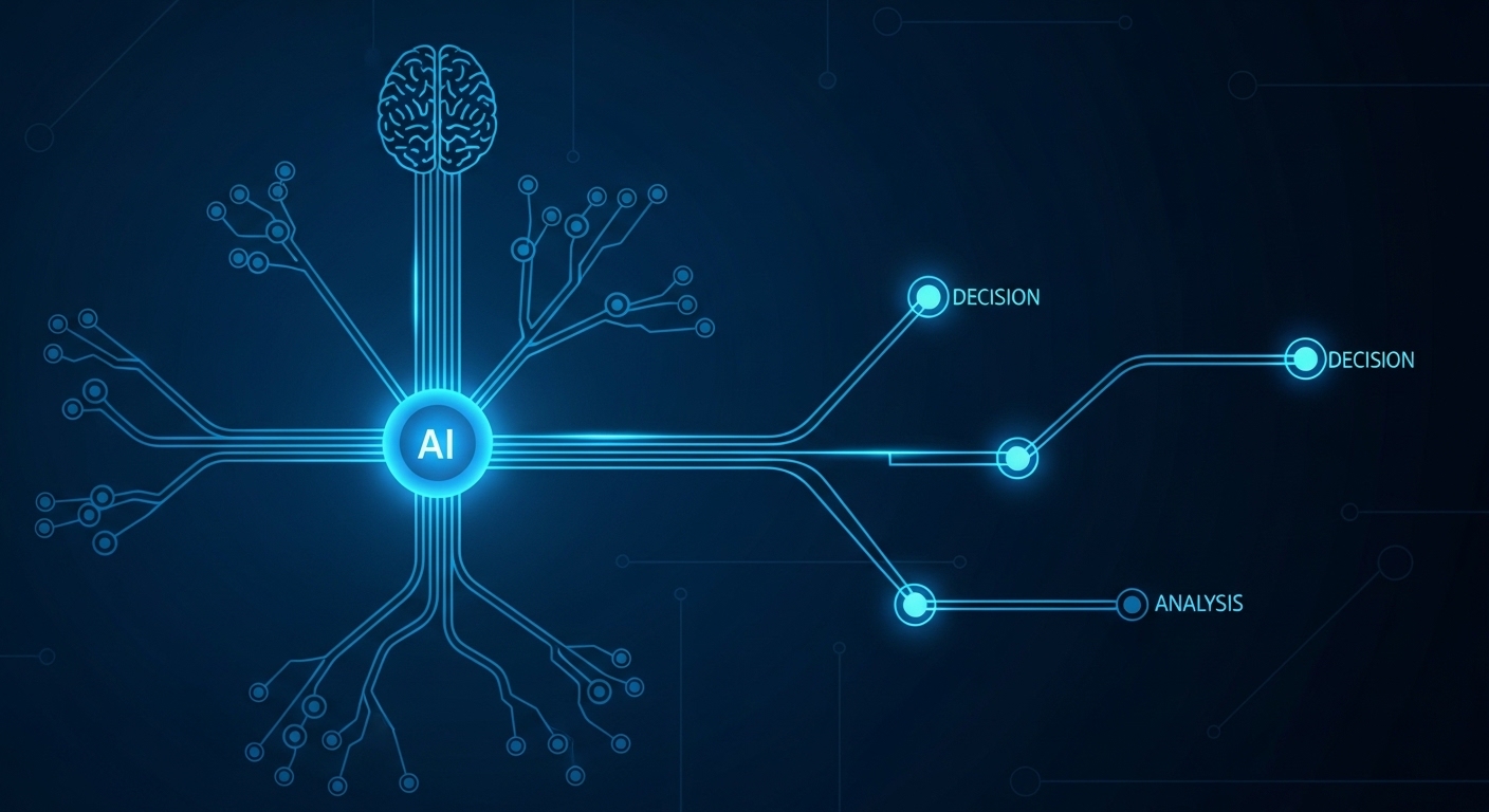 AI system data analyse ಮಾಡಿ logical decision ತೆಗೆದುಕೊಳ್ಳುವ AI reasoning concept illustration