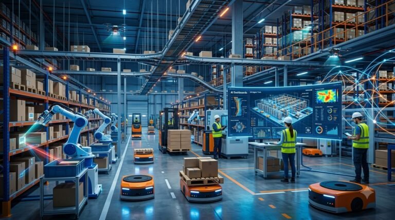 AI Robotics transforming smart warehouse automation with autonomous robots.