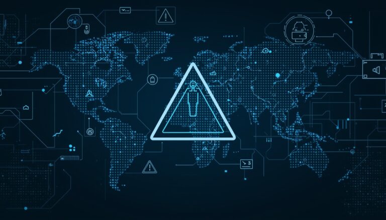 Professional observing global AI safety warning indicators