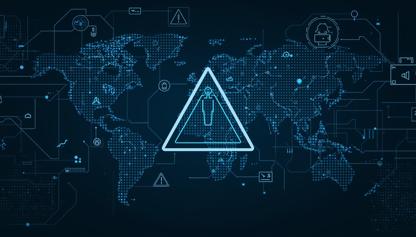 Professional observing global AI safety warning indicators