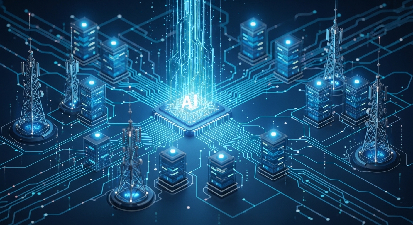 AI system telecom network infrastructure manage ಮಾಡುವ AI-native networks concept illustration