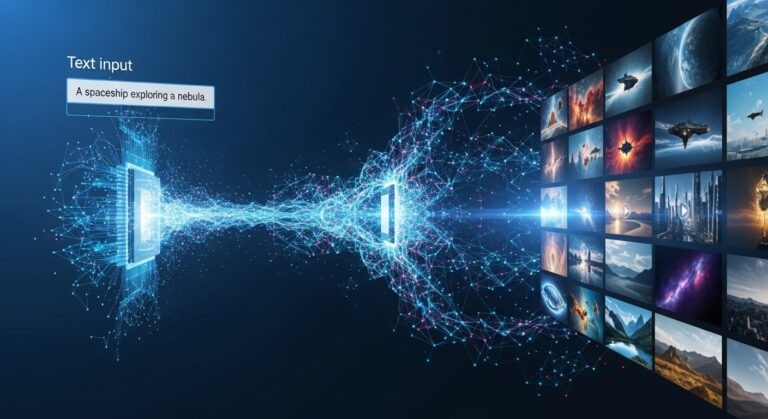 AI system text input ಮೂಲಕ realistic video generate ಮಾಡುವ Sora AI video generation concept illustration