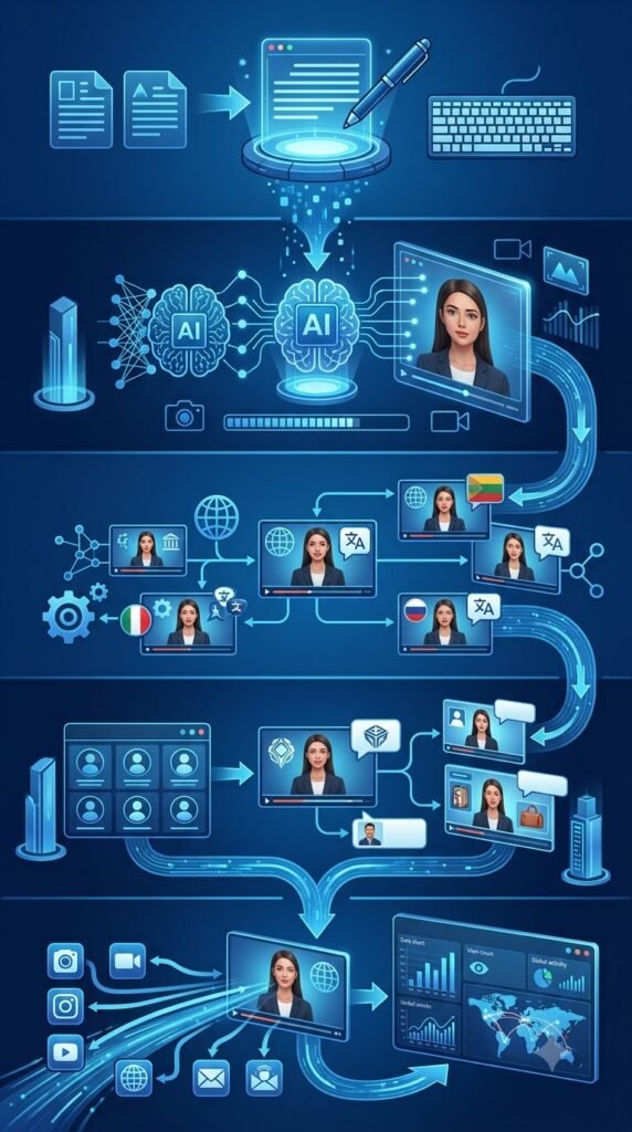 AI Video Avatars delivering multilingual business presentations.