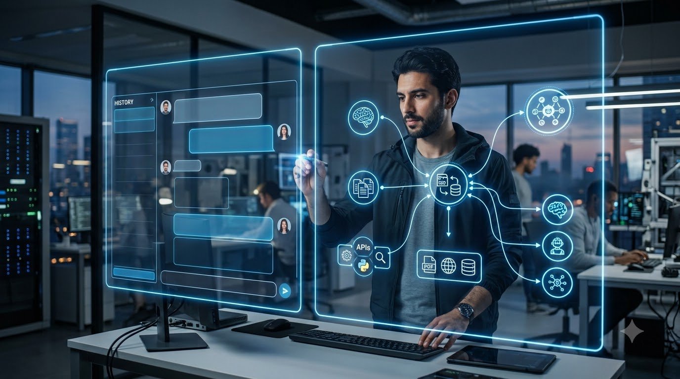 Hyper-realistic AI engineer comparing Context Engineering and Prompt Engineering in a futuristic AI development environment.