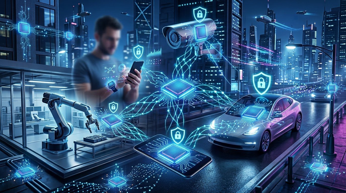Edge AI processing data locally on smartphones, IoT devices, wearables and autonomous vehicles without relying on cloud servers.