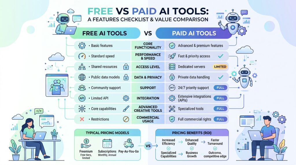 free vs paid AI tools comparison for beginners