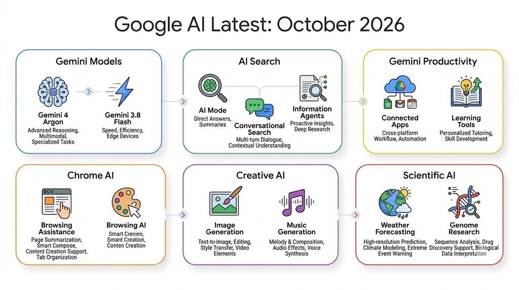 Google AI updates in 2026 covering Gemini models, Search, Chrome and AI tools