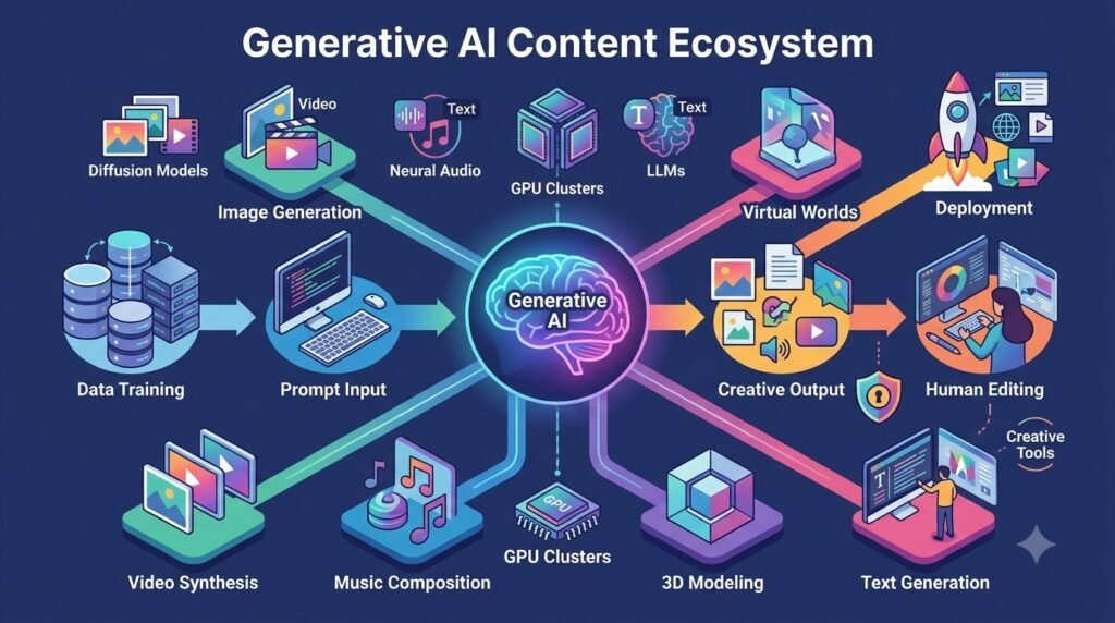 Model Context Protocol infographic showing AI, MCP client, MCP server, APIs, databases, and enterprise integrations.