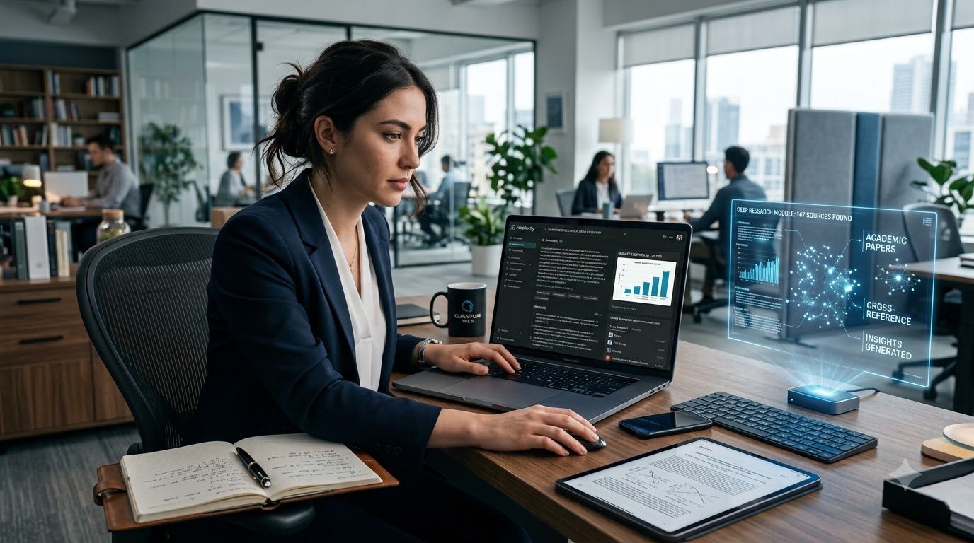 Perplexity AI helping users perform Deep Research and AI-powered search for productivity