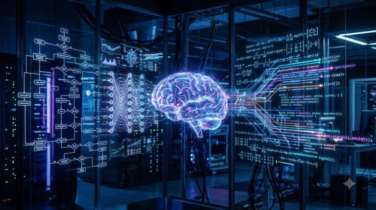 Reasoning AI model analyzing multiple logical paths before generating an intelligent answer.