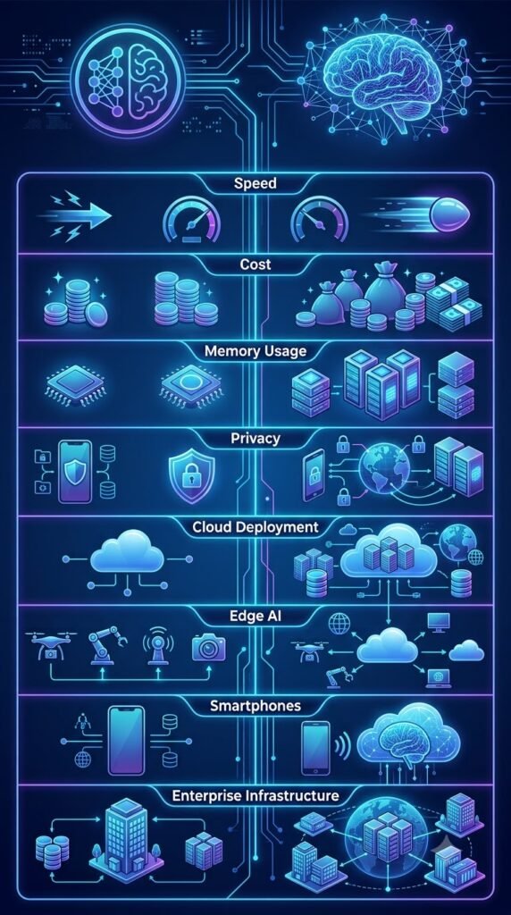 Small Language Models vs LLMs performance comparison infographic