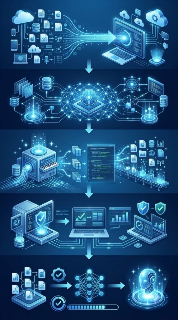 AI-Powered Synthetic Data workflow showing artificial dataset generation for AI model training.